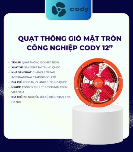 quạt THÔNG GIÓ MẶT TRÒN Công nghiệp CODY 12’’